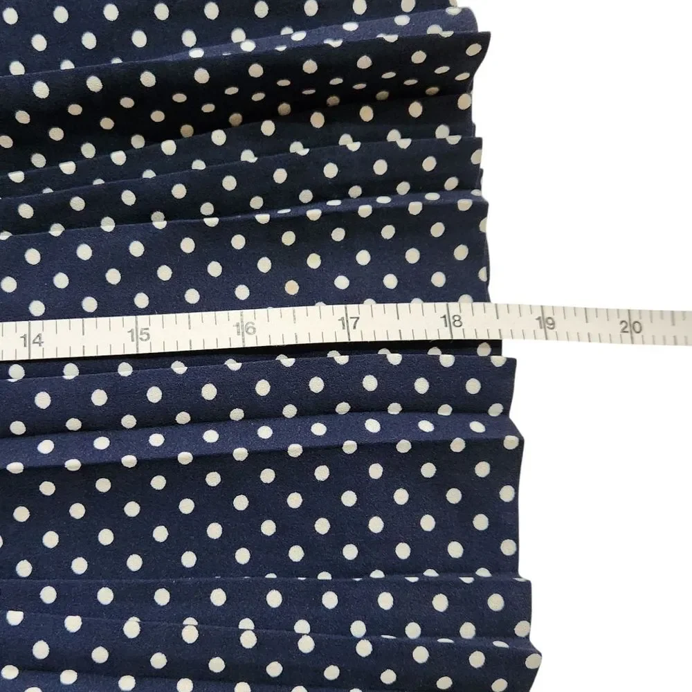 J. Crew Navy White Polka Dot Pleated Knee Length Skirt Women's 8 Preppy Academia